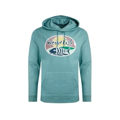 Image of Weird Fish Bryant Front Print Graphic Popover Hoodie Mineral Blue Size L