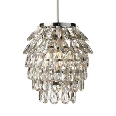 Image of firstchoicelighting Modern Pendant Lightshade, Easy Fit Ceiling Light Shade, Clear Acrylic with Chrome, Pineapple Design