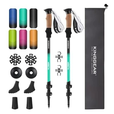 Image of KINGGEAR Walking Stick, Lightweight 7075 Aluminum Adjustable Hiking Poles, Trekking Poles with Flip Lock, Retractable, Natural Anti Sweat Cork and EVA Grips (Light Blue)
