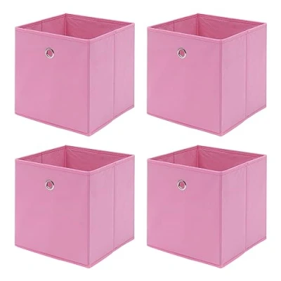 Image of BonChoice Foldable Storage Cubes Boxes Pack of 4 for Home Organization, Eyelet Non Woven Fabric Wardrobe Cabinet Chest Bin Organizer Basket Clothes Bedding Toys Towels, Collapsible &amp; Durable Pink