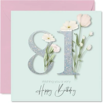 Image of 81st Birthday Cards for Women Fancy Floral Flowers Happy Card 81 Year Old Woman Nanny Granny Grandma Auntie, 145mm Bday Greeting