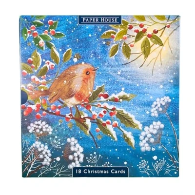 Image of Box of 18 Paper House Festive Robin &amp; Pheasants Christmas Cards Boxed Xmas PSOP0018