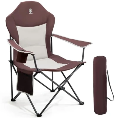 Image of EVER ADVANCED Camping Chairs for Adults Heavy Duty Folding Chair Up to 160kg Oversized with High Back &amp; Cup Holder Side Pockets Comfy Camp Fold Red