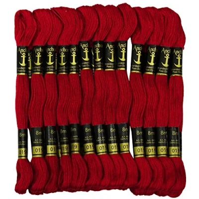 Image of Anchor Cross Stitch Hand Embroidery Thread Stranded Cotton Craft Sewing Floss 25 Skeins Ruby Red