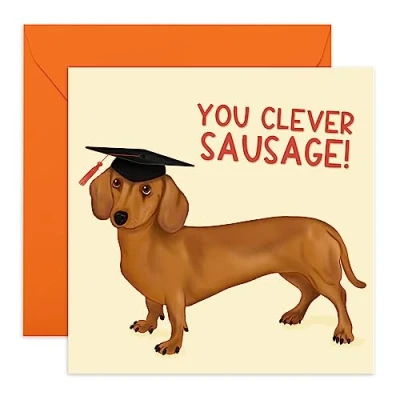 Image of Central 23 Cute Graduation Card for Her &#039;You Clever Sausage&#039; Sweet Congratulations Him Dog Greeting Cards Well Done Comes with Fun Stickers