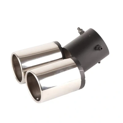 Image of For Exhaust Tips Pipe Muffler Universal Car Round Mouth Twin Double Tube Curved Stainless Steel Tail Silencers &amp; Mufflers Automotive Replacement Parts