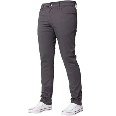 Image of New Mens Kruze Stretch Slim Fit Chinos Branded Trousers Black Tan Navy White Holt 36 W X34L Grey