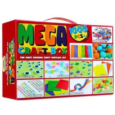 Image of Arts and Crafts for Kids 1000+ Pieces Pom Poms, Pipe Cleaners, Tissue Paper, Gem Stickers, Shredded Craft Sticks Art Supplies Kits