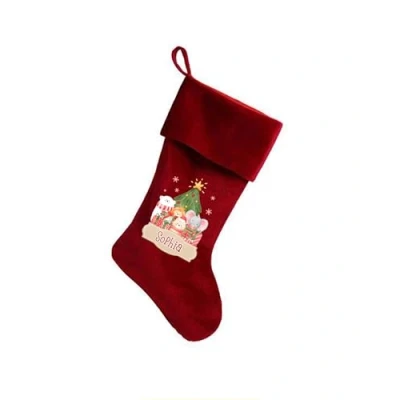 Image of Hoolaroo Personalised Embroidered Red Plush Christmas Stocking with name Baby Kids Jungle