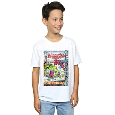 Image of Marvel Boys Spider Man VS Hulk Cover T Shirt White 3 4 Years