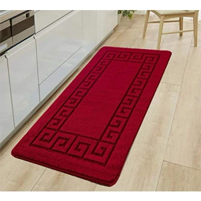 Image of THL Non Slip Rug Gel Backed Runner Carpet Plain Solid Colour Normal Pile Floor Mat Door (Red, 60 x 110 cm)