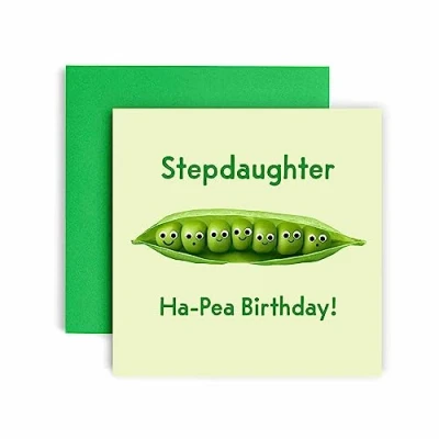 Image of Huxters Birthday Cards for Women Happy Ha Pea Step Daughter Card Sister with Lovely Red Envelope Funny (Step Daughter)
