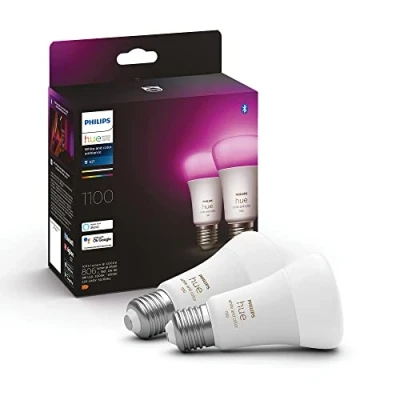 Image of Philips Hue White and Colour Ambiance Smart Light Bulb 2 Pack 75W 1100 Lumen [E27 Edison Screw] with Bluetooth. Works Alexa, Google Assistant Apple Homekit