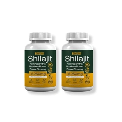 Image of Shilajit, Ashwagandha, Rhodiola Rosea, Ginseng, Cordyceps Mushroom, Ginkgo Biloba, Nettle, Turmeric 15,520mg per Serving 60 180 Vegan Capsules Servings tub (2)