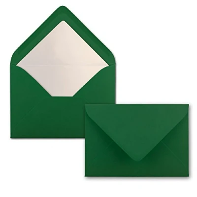 Image of NEUSER PAPIER 50 envelopes dark green DIN C6 lined with white tissue paper 90 g/m² 11.4 x 16.2 cm wet glue