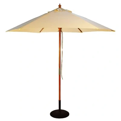 Image of BrackenStyle Wooden Garden Parasol Pully Operated and Machine Washable Umbrella 11 Colours 15kg Black Concrete Base Included (Natural)