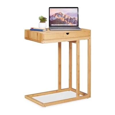 Image of Relaxdays Bamboo Side Table with Large Drawer, Modern Design, Coffee Table, H x W D: 68 55 35 cm, Natural