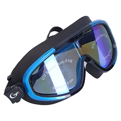 Image of Voluxe Outdoor Sports Large Frame Swimming Glasses, Profession Wide View Goggles Protection Swim With Adjustable Mirror Strap For Adults Freediving (Blue Black)