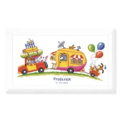 Image of Vervaco Birth Record Caravan Trip Counted Cross Stitch, Multi Colour