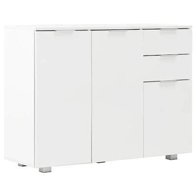 Image of vidaXL Sideboard High Gloss White Chic Storage Solution with 2 Drawers and 3 Doors Durable Engineered Wood Construction Perfect for Living Room Bedroom Modern Style