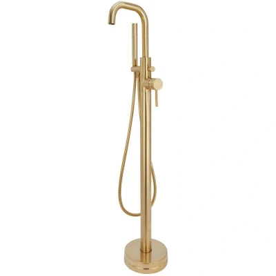 Image of Core Brushed Brass Modern Round Style Freestanding Bath Shower Mixer Tap