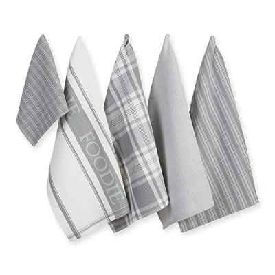Image of DII Everyday Collection Foodie Kitchen Set, Dishtowel &amp; Dishcloth, Light Gray, 5 Piece