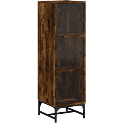 Image of vidaXL Highboard with Glass Doors Smoked Oak 35x37x120 cm