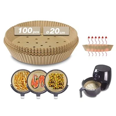 Image of BEPER C103ACC001 Air Fryer Liners 100 Pieces [20 cm / 7.8 in ] Airfryer Perforated Biodegradable, Non stick, Oil Repellent