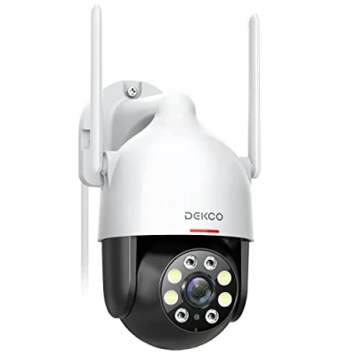 Image of DEKCO 2K Security Camera Outdoor with Motion Tracking, Pan Tilt 360 View, CCTV Camera, Sound Lights Alarm, Home WiFi Color Night Vision (1 Pack)