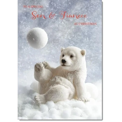 Image of doodlecards Son and Fiancee Christmas Card Polar Bear Snowball Medium Size for &amp; with Plain Envelope
