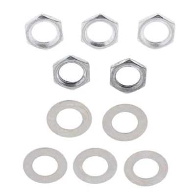 Image of 5 Pieces of Set Iron Jack Socket Nuts + Potentiometer Washers for Electric Guitar Bass Accessory Parts, Silver (8mm)