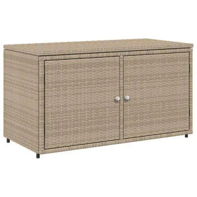 Image of vidaXL Beige Poly Rattan Garden Storage Cabinet Weather Resistant Outdoor Box with Ample Space and Powder Coated Steel Frame