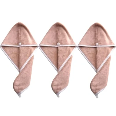 Image of Microfibre Hair Towels Wrap Turban Towel Drying Super Absorbent Large Dry for Women Wet Long Thick 3 Pack 65x25cm Light Brown