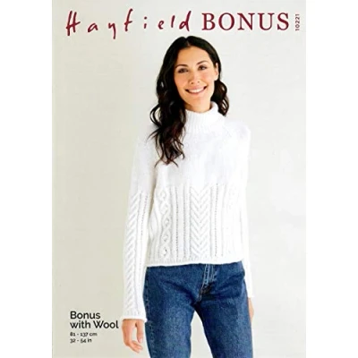 Image of Hayfield Bonus Aran Knitting Pattern 10221 Sweater