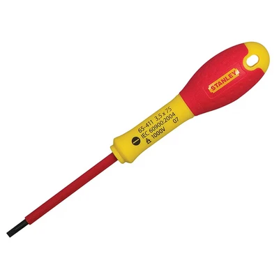 Image of Stanley 0 65 412 Fat Max Screwdriver Insulated Slotted 4X100Mm Red And Yellow