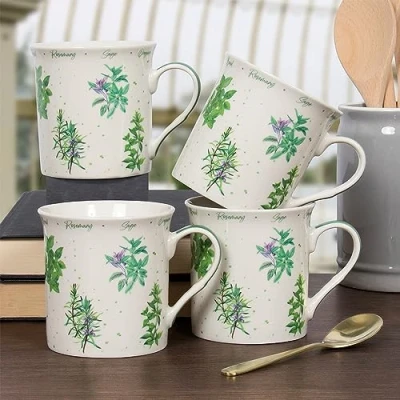 Image of The Leonardo Collection LP95059 Herb Garden Mugs (Set of 4), Fine China, Boxed