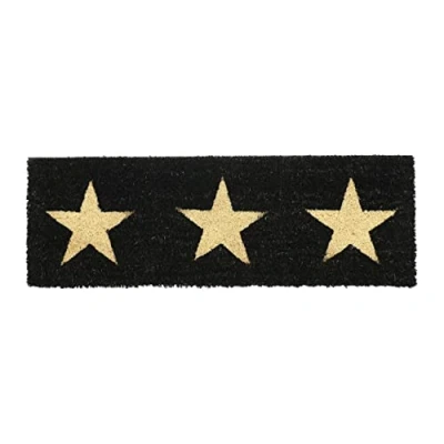 Image of Relaxdays Three Stars Print Welcome Doormat Rubber, 75 x 25 cm, Door Mat Inside &amp; Outside, Non Slip, Coir/Black, Polyvinyl Chloride