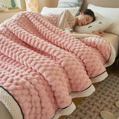 Image of IPUDIS Weighted blanket，weighted blankets adult Large Fleece Blanket Throws for adults Sofas Soft Warm Throw Over Sofa Bed (Color : Tender pink, Size 180 * 200cm)