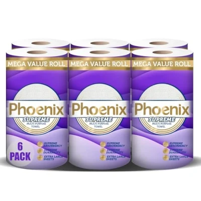 Image of Phoenix Supreme Household Multi Purpose Kitchen TAD Paper Towel, Super Sized Ultra Resistant and Absorbent Sheets (6 Count)