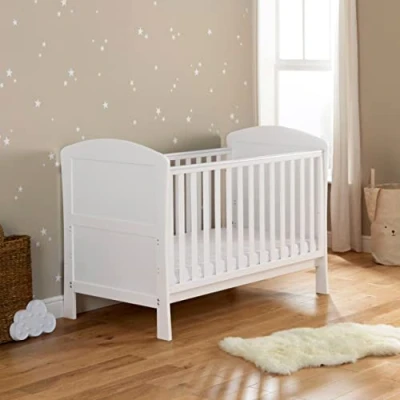 Image of Babymore Aston Drop Side Cot Bed (White) with Foam Mattress