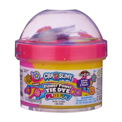 Image of Cra Z ART Slimy Topper Jars flower Power multicoloured Pre made fluffy slime with themed puffy charms and sequins