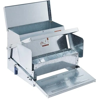 Image of VEVOR Automatic Chicken Feeder, 25 lbs Capacity Feeds 10 Chickens up to 11 Days, Galvanized Steel Poultry Feeder with Waterproof Lid, Bird Prevention, for Chickens, Pheasants, or Roosters