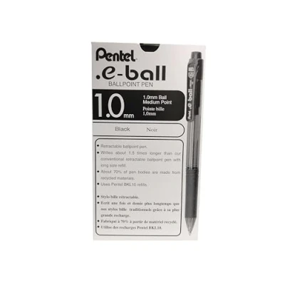 Image of Pentel 1.0mm Tip E Ball Retractable Ballpoint Pen Black (Pack of 12 Pens)