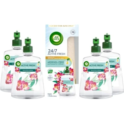 Image of Air Wick Aerosol Free Automatic freshener Spray Kit + 4 Refills, Eucalyptus &amp; Freesia, 228ml, 24x7 Active Fresh Odour Neutraliser, For Home