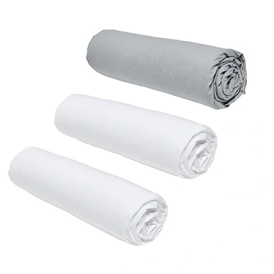 Image of TODAY Essential Set of 3 Fitted Sheets 140 x 190 cm for Double Bed, 100% Cotton Chalk/Steel
