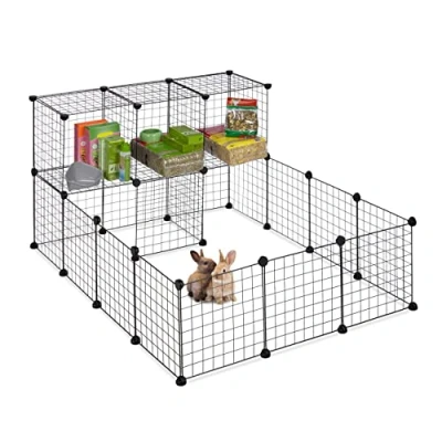 Image of Relaxdays Free Range Enclosure for Small Pets, HWD: 72 x 145 110 cm, Plug in System, Extendable, Transparent, White