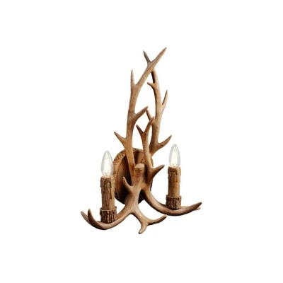 Image of Lindby wall light Fibi, steel, brown, antlers, 47 cm high