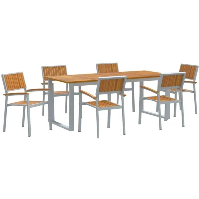 Image of vidaXL 7 Piece Garden Dining Set Grey Steel and Solid Wood Acacia