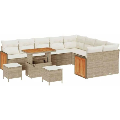 Image of vidaXL 12 Piece Garden Sofa Set with Cushions Beige Poly Rattan Acacia