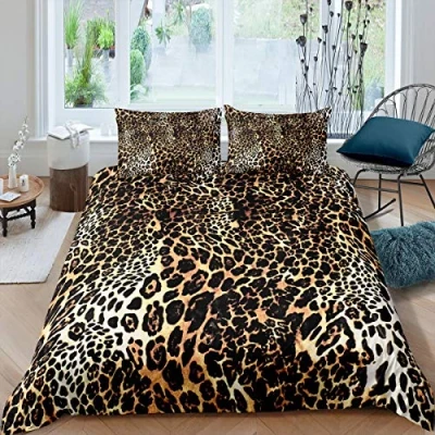 Image of Loussiesd Leopard Print Duvet Cover Safari Cheetah Bedding Set for Kids Girls Women Ultra Soft Wild Animal Theme Comforter Wildlife Style Decor Bedclothes 2Pcs Single Size